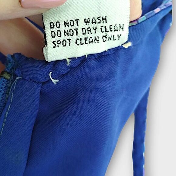 VTG Denise Elle Formal Gown‎ Sz Medium Blue Silk Beaded 80s Maxi Mermaid Glam - Picture 8 of 16